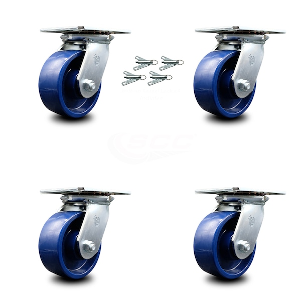 5 Inch Solid Poly Caster Set with Ball Bearings and Swivel Locks